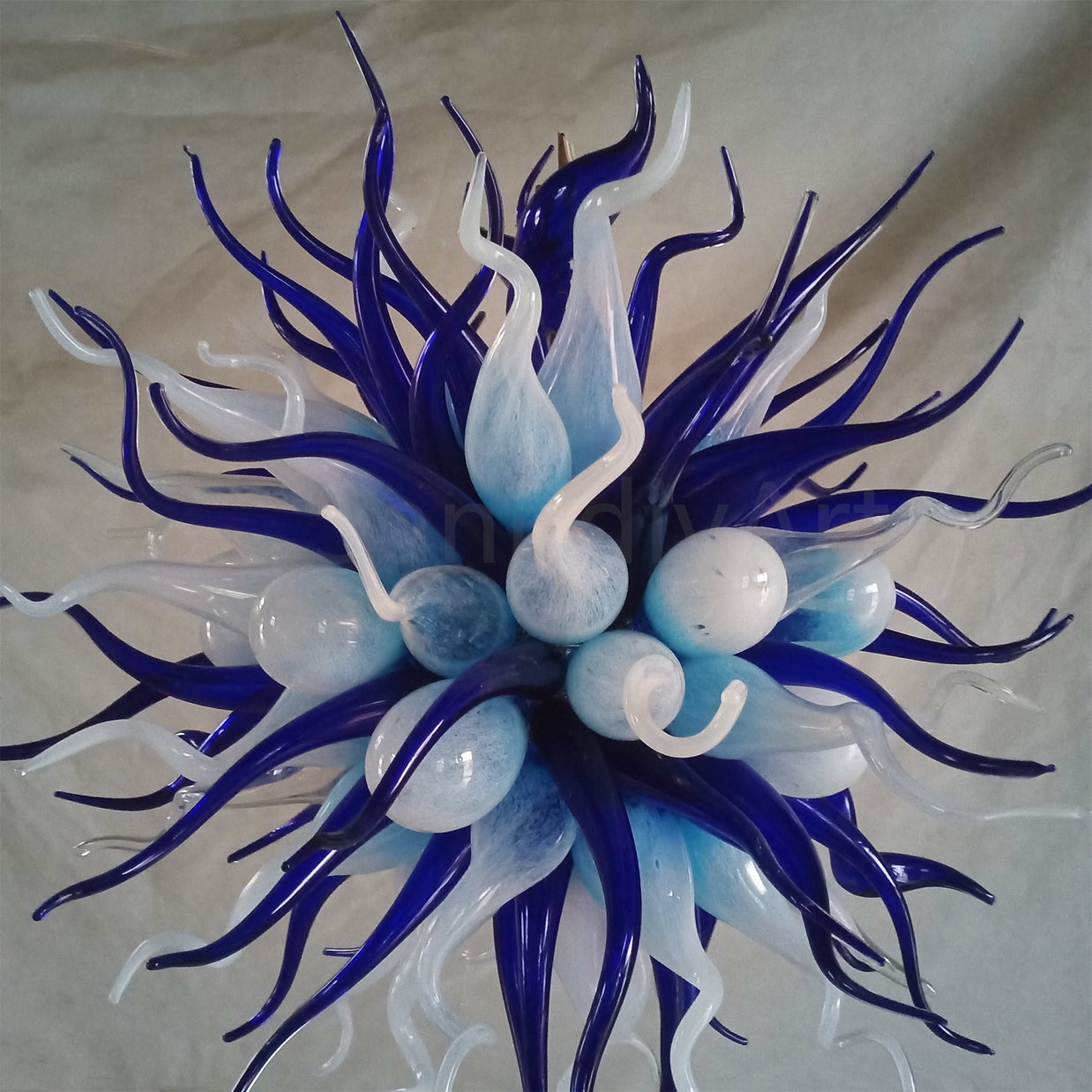 Custom color blue hand blown glass chandelier for sale