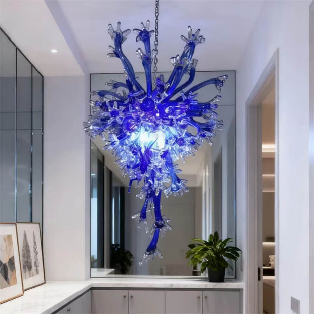 Blown glass snowflake chandelier