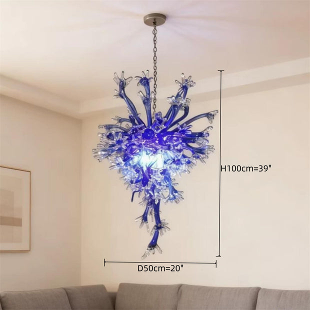 Blown glass snowflake chandelier