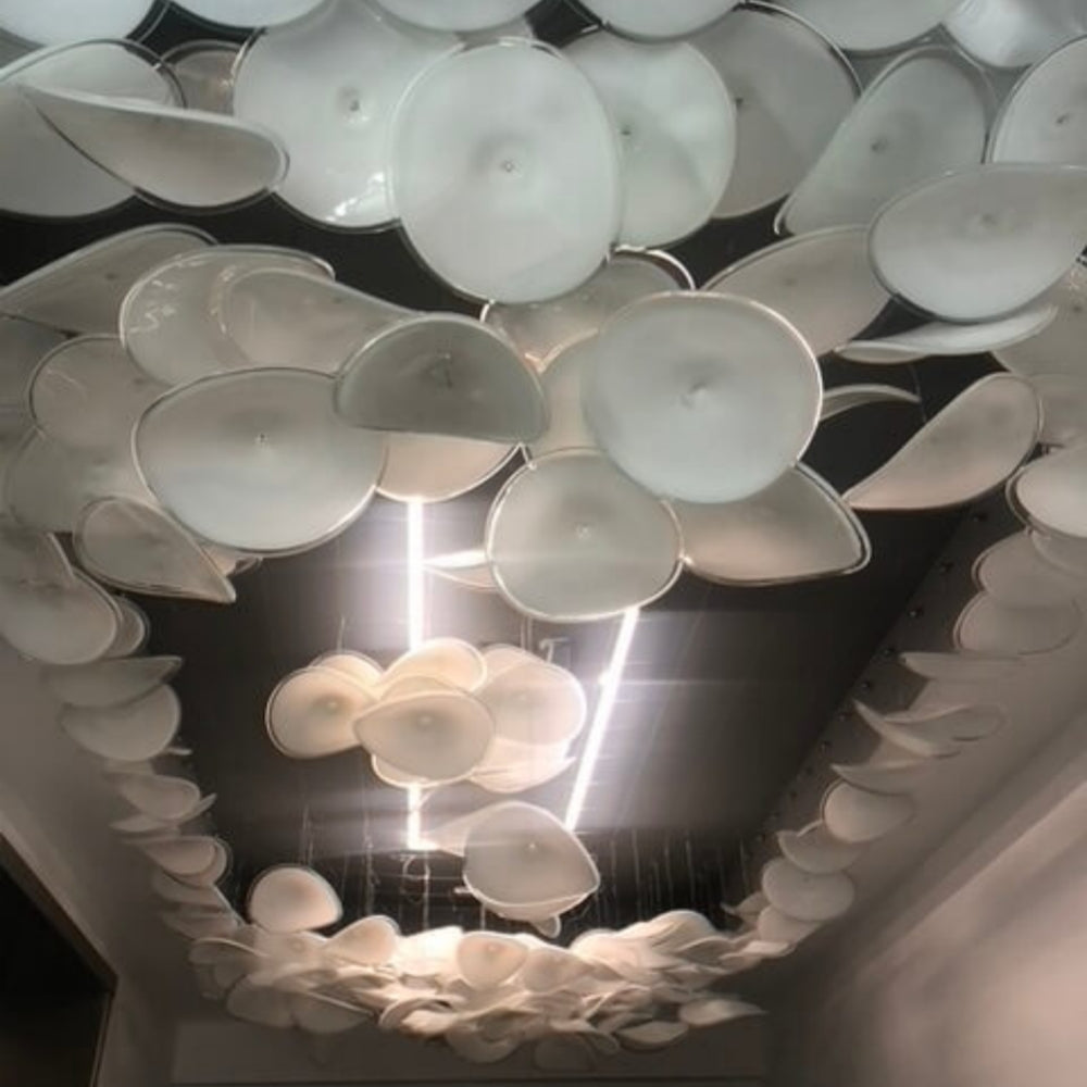 Ceiling decoration murano glass white color plate lighting with hang wire