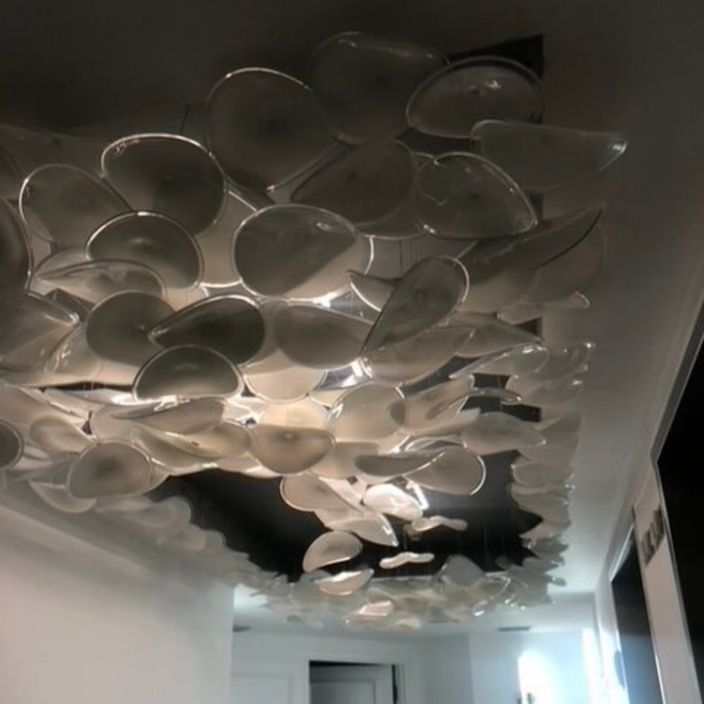 Ceiling decoration murano glass white color plate lighting with hang wire
