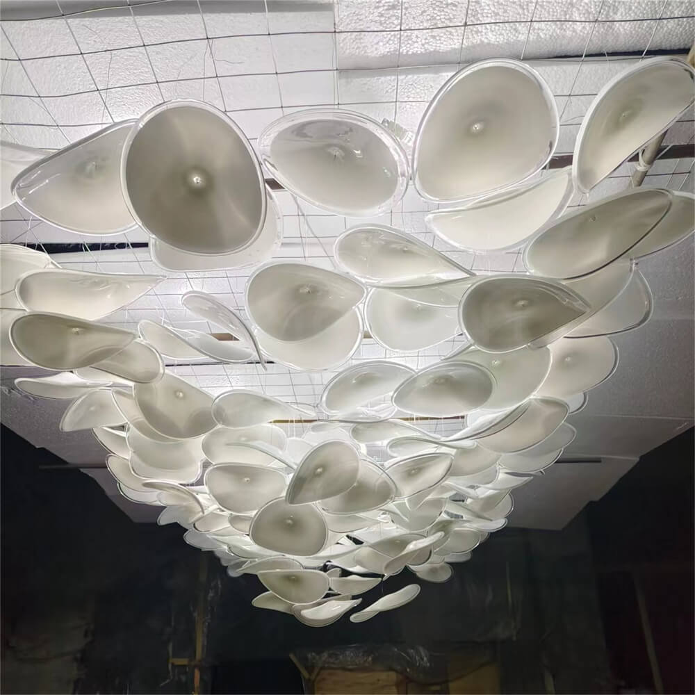 Ceiling decoration murano glass white color plate lighting with hang wire