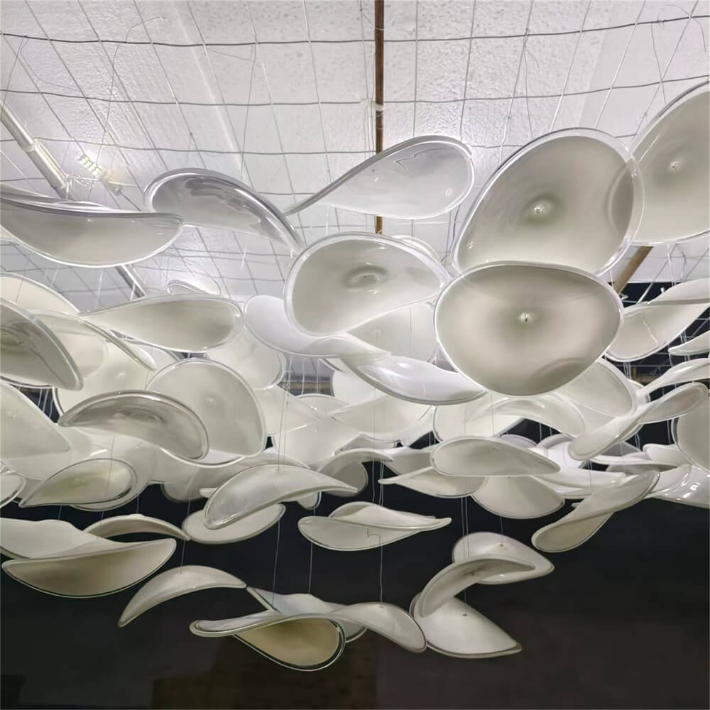 Ceiling decoration murano glass white color plate lighting with hang wire