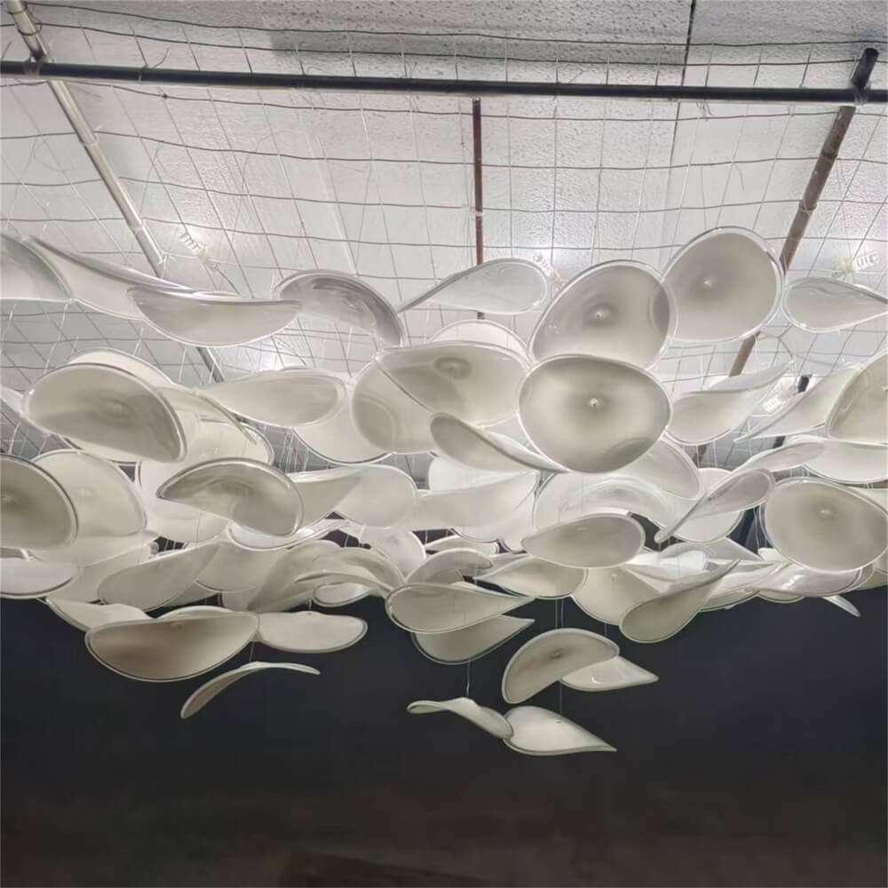 Ceiling decoration murano glass white color plate lighting with hang wire