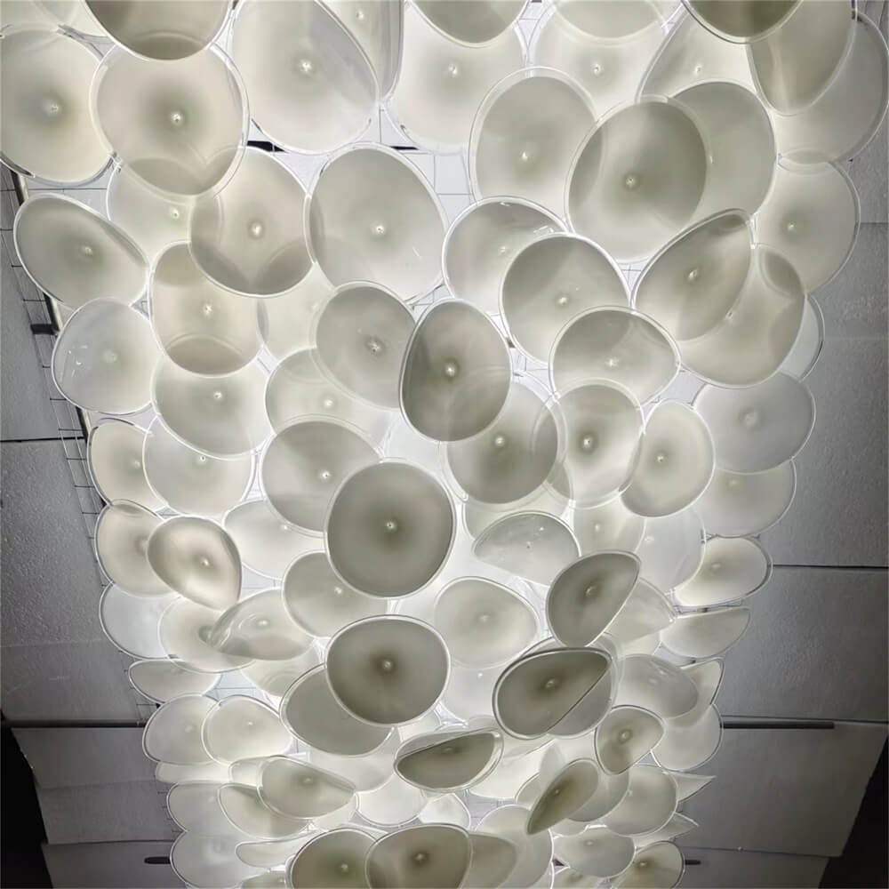 Ceiling decoration murano glass white color plate lighting with hang wire