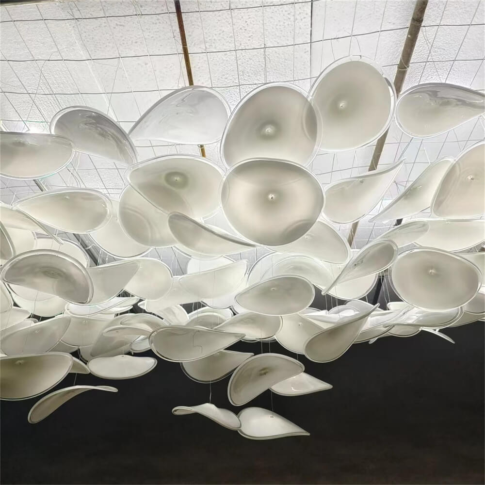 Ceiling decoration murano glass white color plate lighting with hang wire