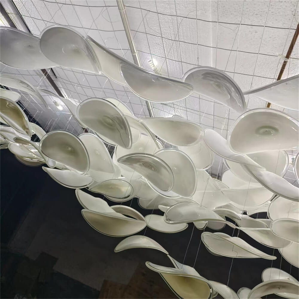 Ceiling decoration murano glass white color plate lighting with hang wire