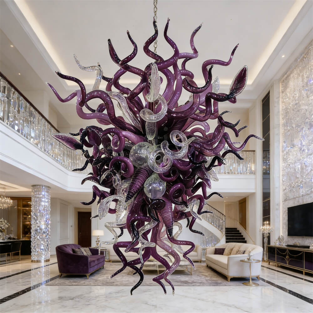Original color purple blown glass chandelier modern style art lighting