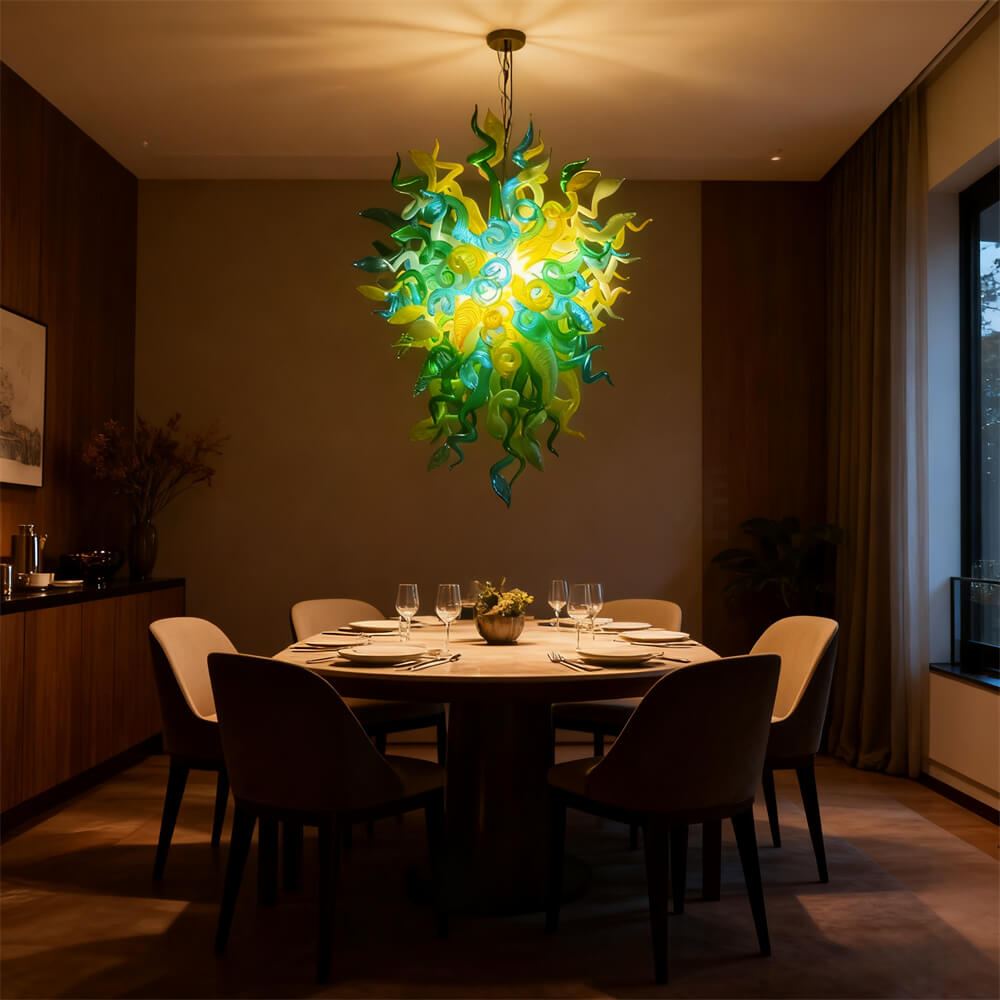 Yellow green blue handmade blown glass chandelier modern design