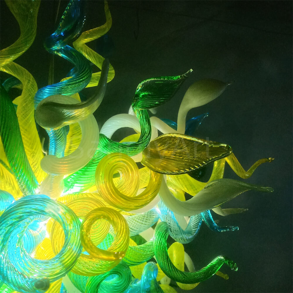 Yellow green blue handmade blown glass chandelier modern design