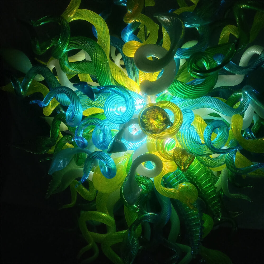 Yellow green blue handmade blown glass chandelier modern design