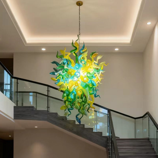 Yellow green blue handmade blown glass chandelier modern design