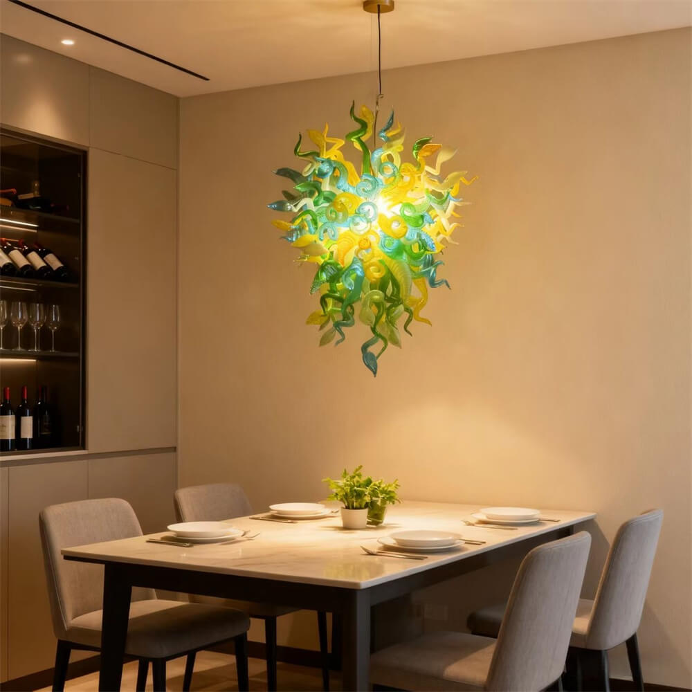 Yellow green blue handmade blown glass chandelier modern design
