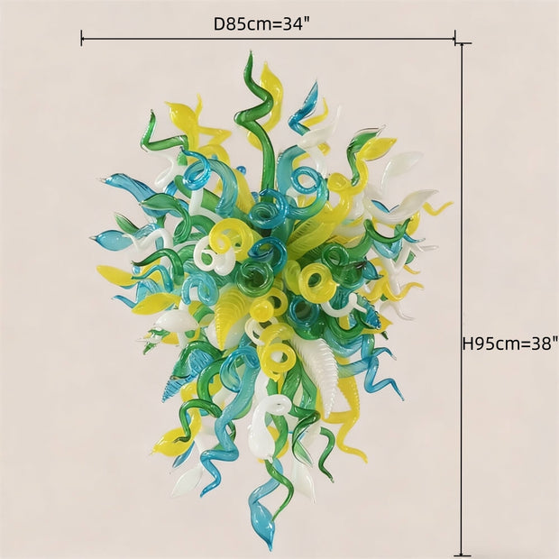 Yellow green blue handmade blown glass chandelier modern design