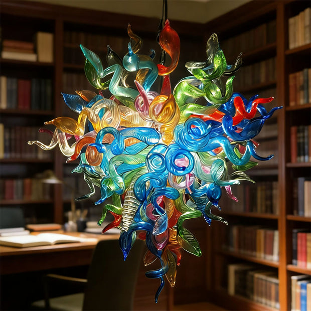 Multicolor blown glass chandelier original color never fading
