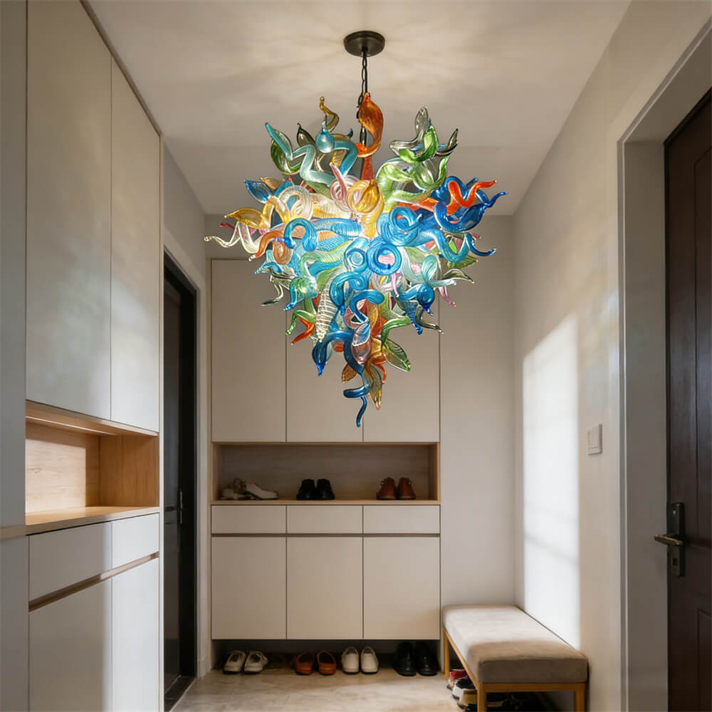 Multicolor blown glass chandelier original color never fading