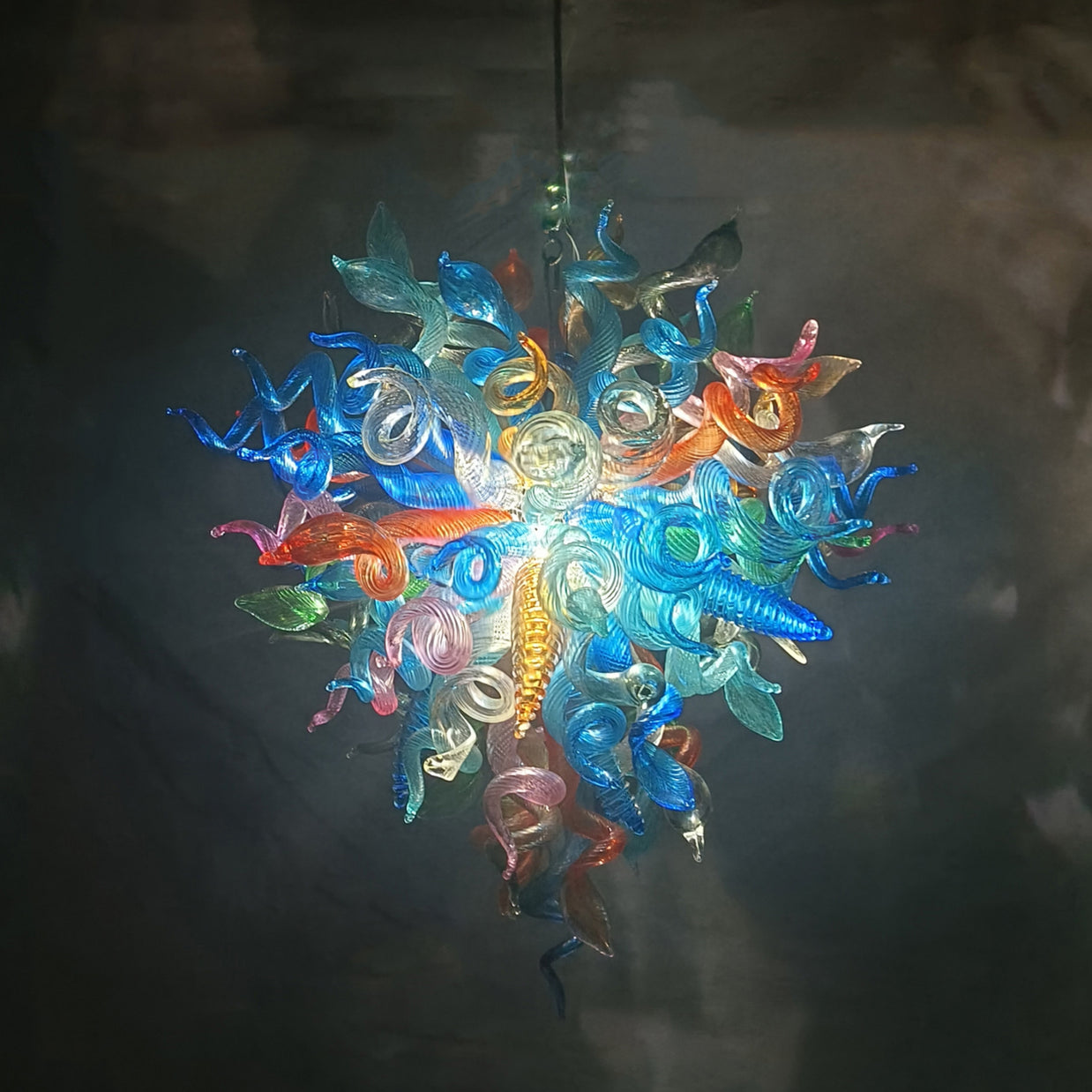 Multicolor blown glass chandelier original color never fading