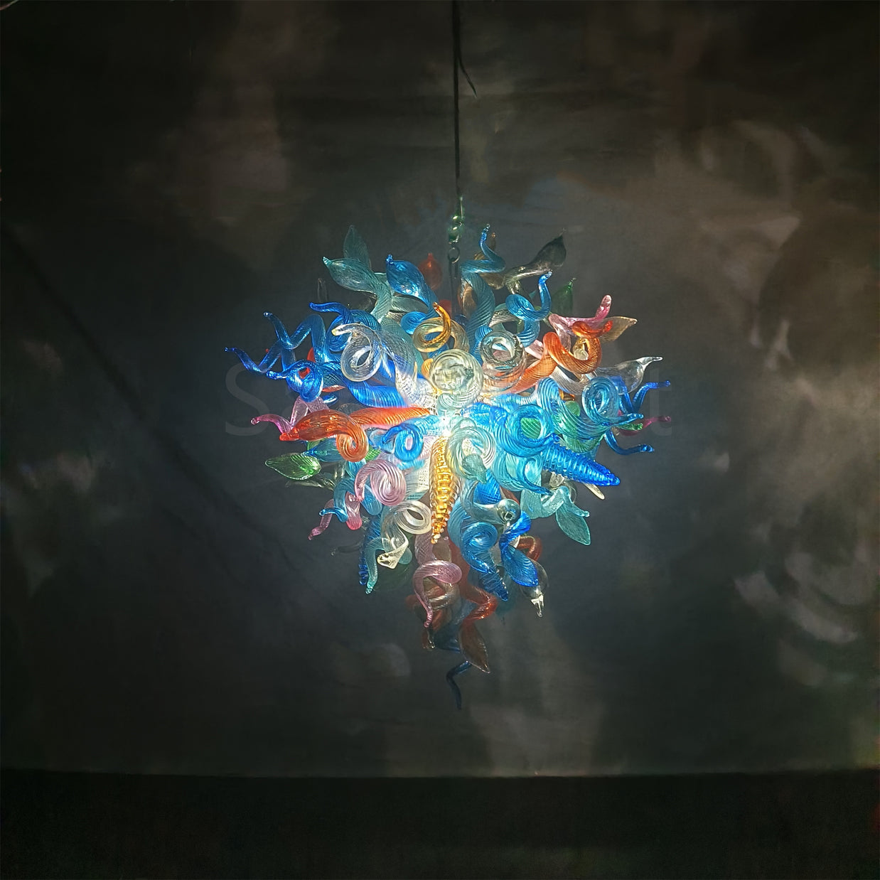 Multicolor blown glass chandelier original color never fading