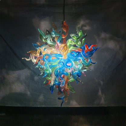 Multicolor blown glass chandelier original color never fading