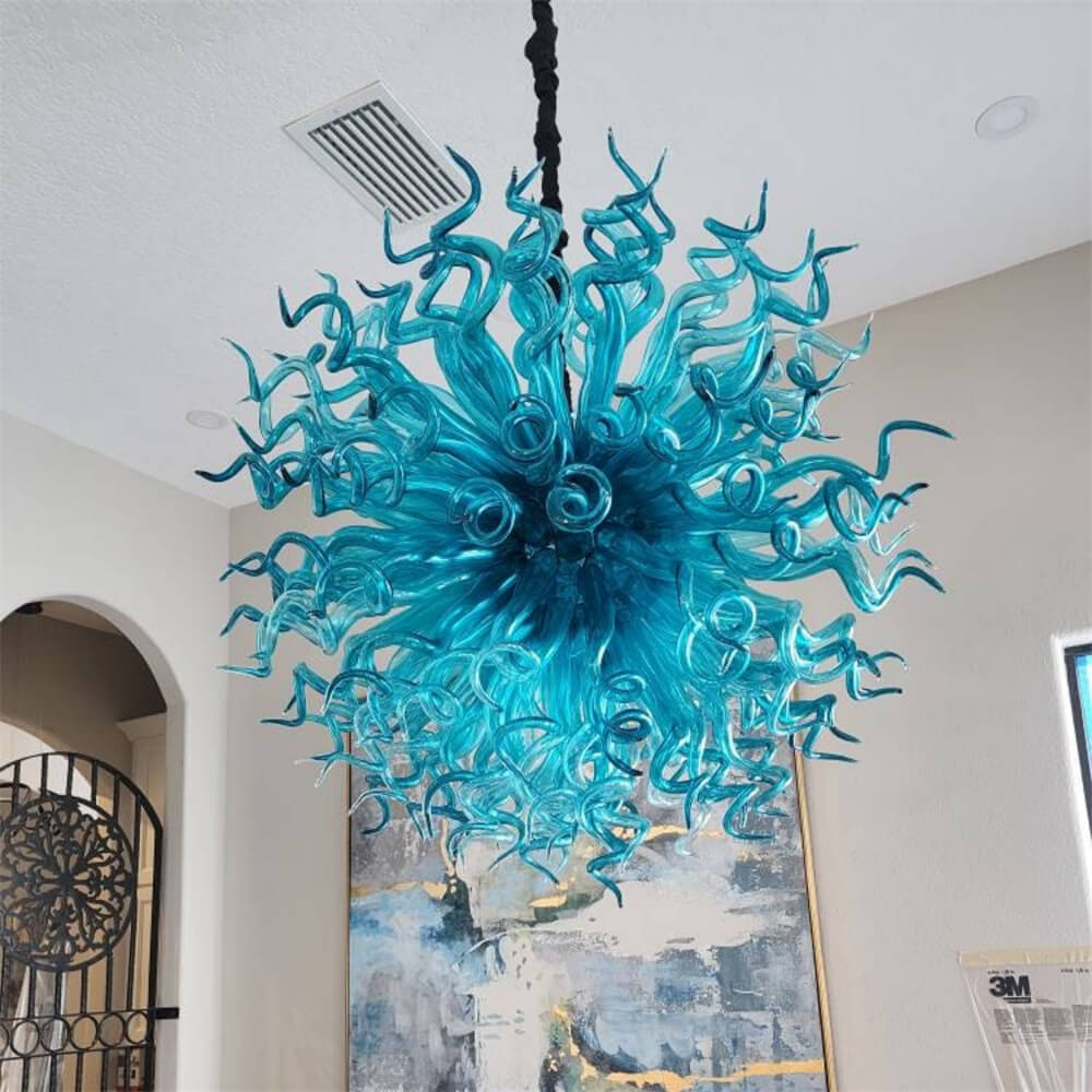 Sea blue color blown art glass chandelier round shape never fading top grade quality