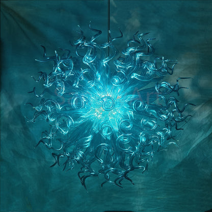 Sea blue color blown art glass chandelier round shape never fading top grade quality