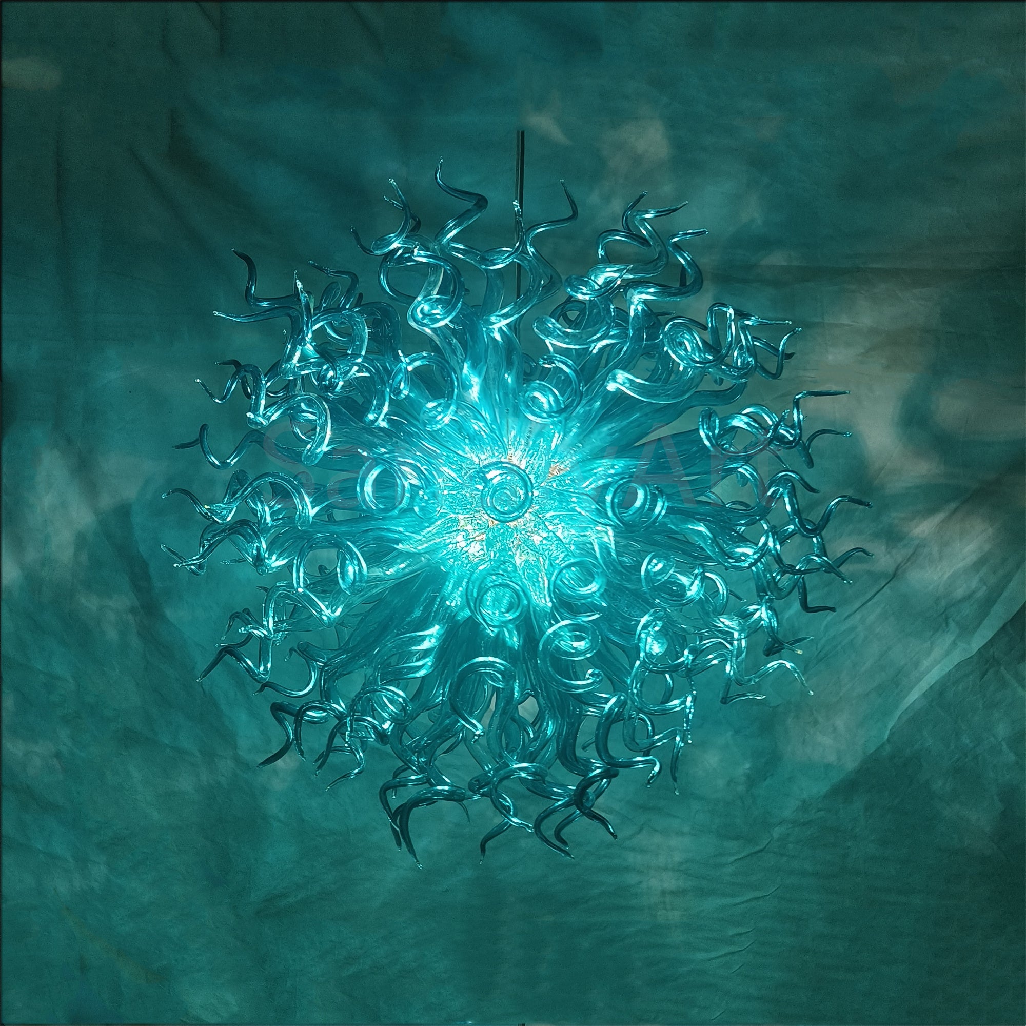 Sea blue color blown art glass chandelier round shape never fading top grade quality