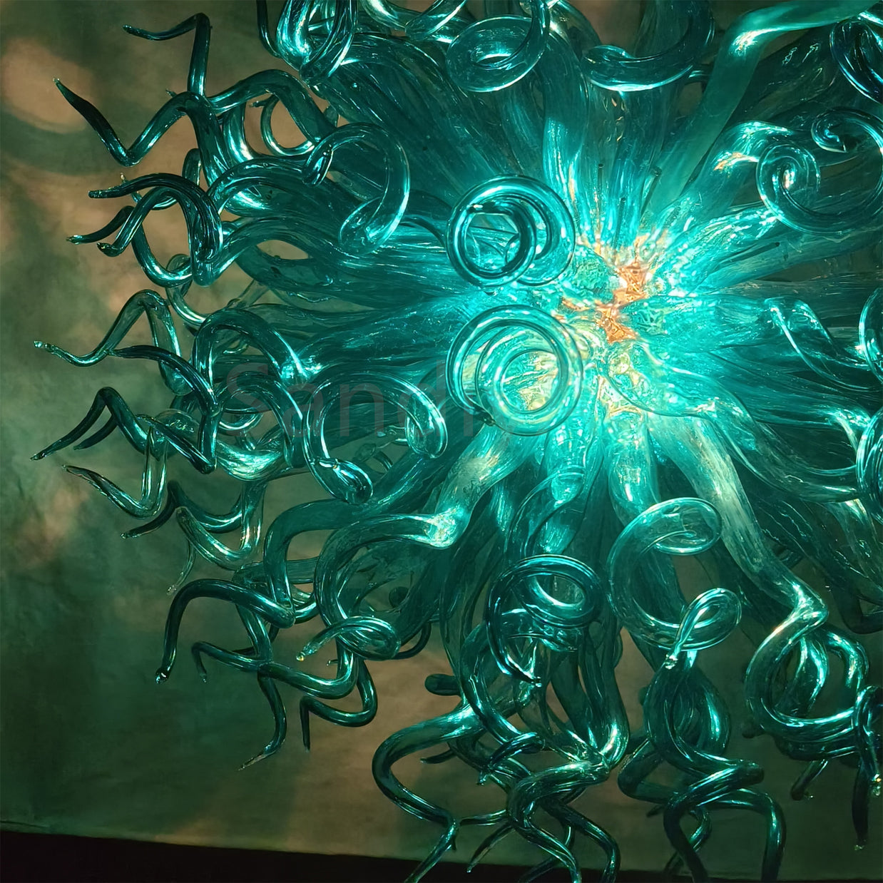 Sea blue color blown art glass chandelier round shape never fading top grade quality