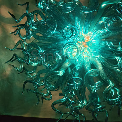 Sea blue color blown art glass chandelier round shape never fading top grade quality