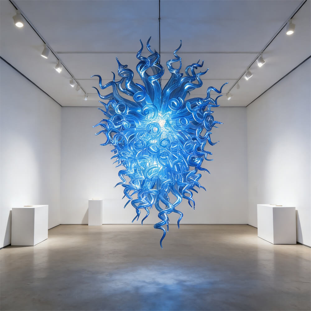 dark blue blown glass pendant chandelier chihuly style