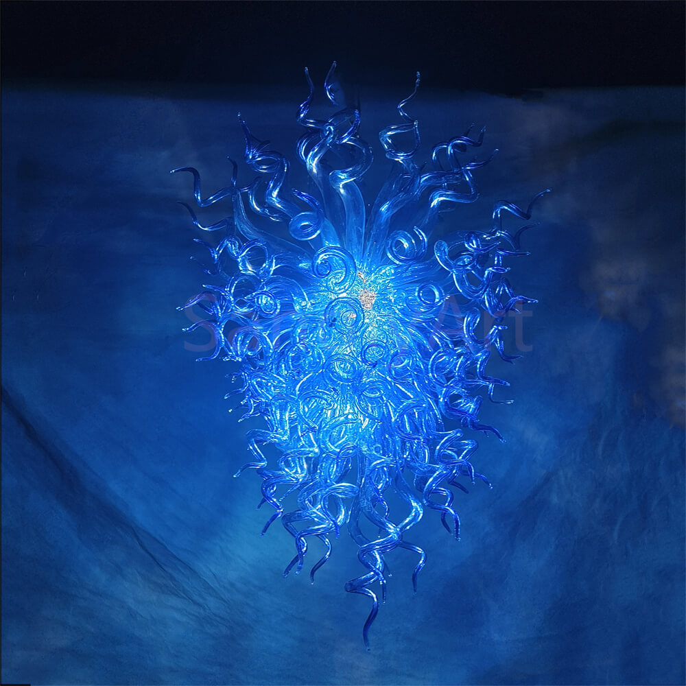 dark blue blown glass pendant chandelier chihuly style