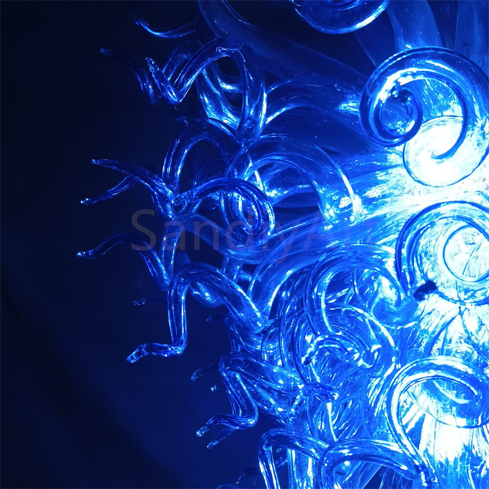 dark blue blown glass pendant chandelier chihuly style