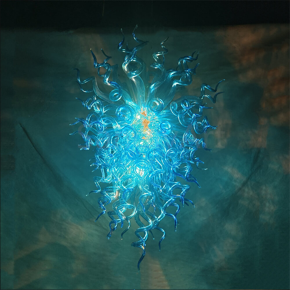 dark blue blown glass pendant chandelier chihuly style
