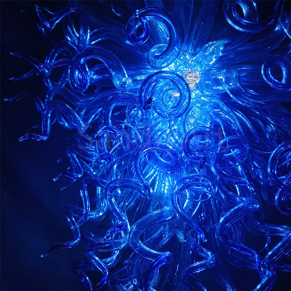 dark blue blown glass pendant chandelier chihuly style