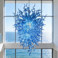 dark blue blown glass pendant chandelier chihuly style