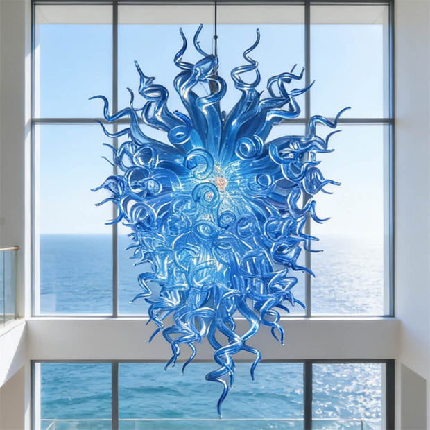 dark blue blown glass pendant chandelier chihuly style