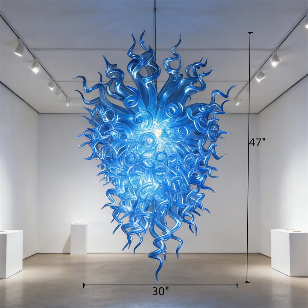 dark blue blown glass pendant chandelier chihuly style