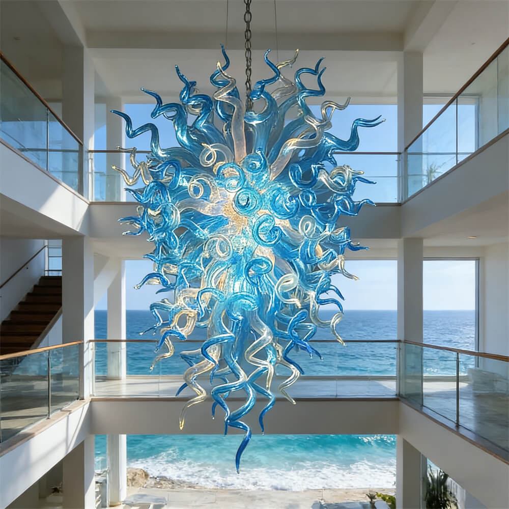 Blue and clear color DIY handmade glass chandelier