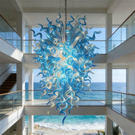 Blue and clear color DIY handmade glass chandelier