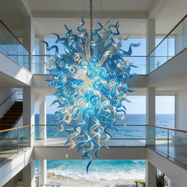 Blue and clear color DIY handmade glass chandelier