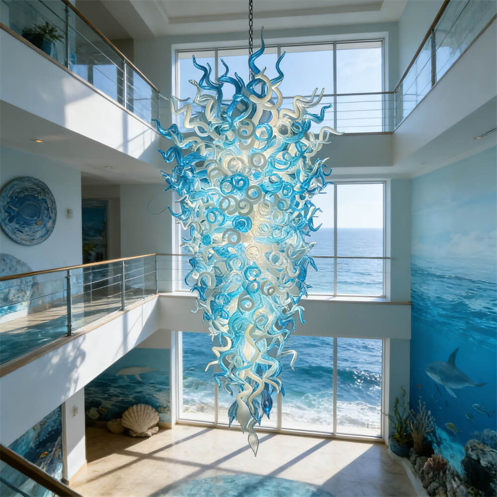 Hotel lobby decoration large blown glass chandelier project