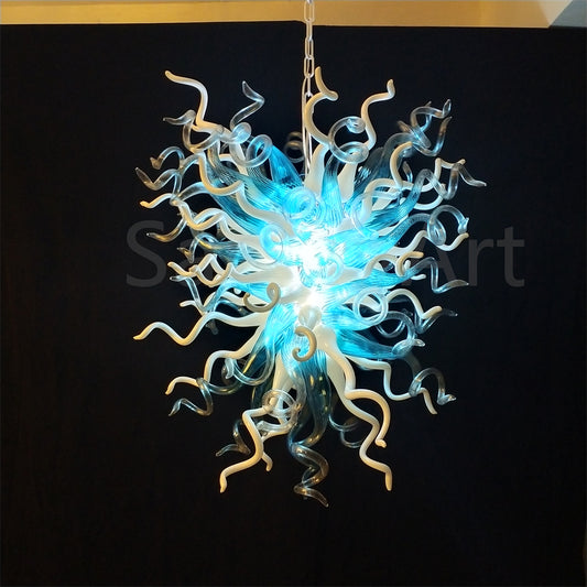 Modern custom design blue and white mouth blown glass chandelier living room decoration