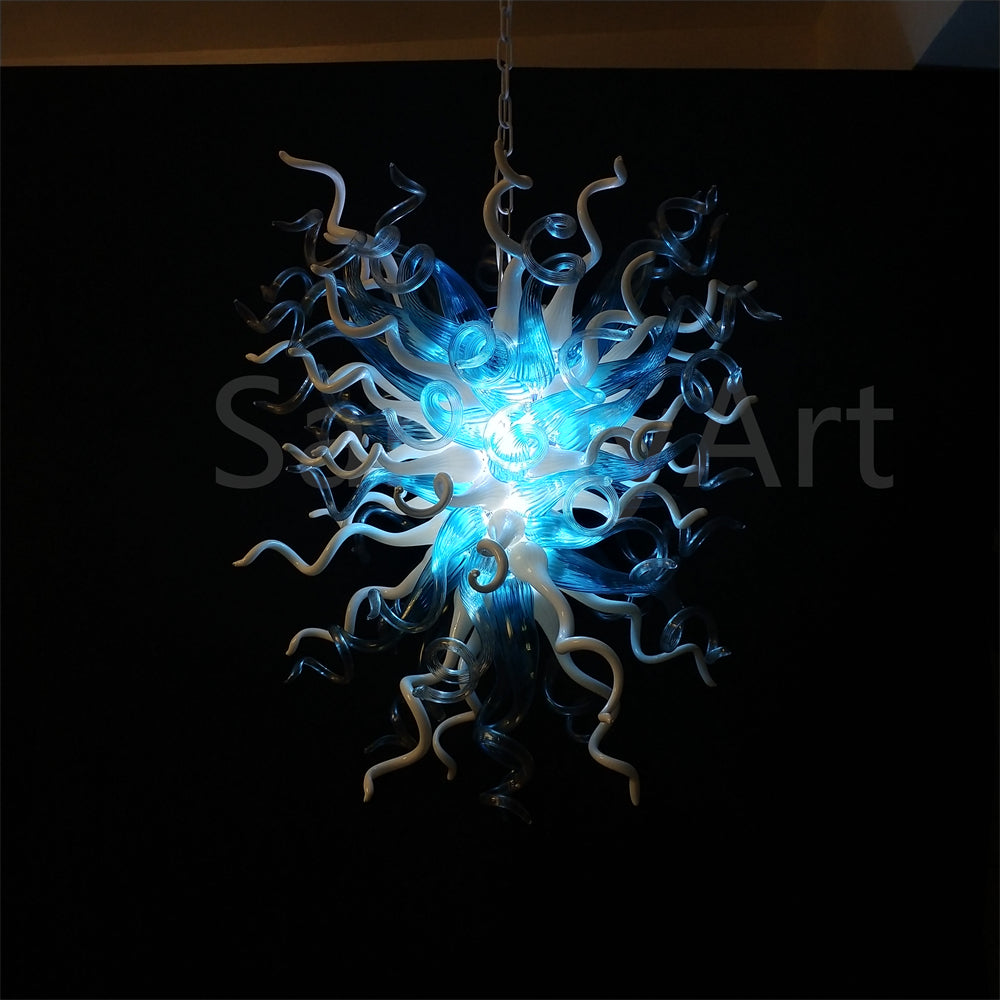 Modern custom design blue and white mouth blown glass chandelier living room decoration