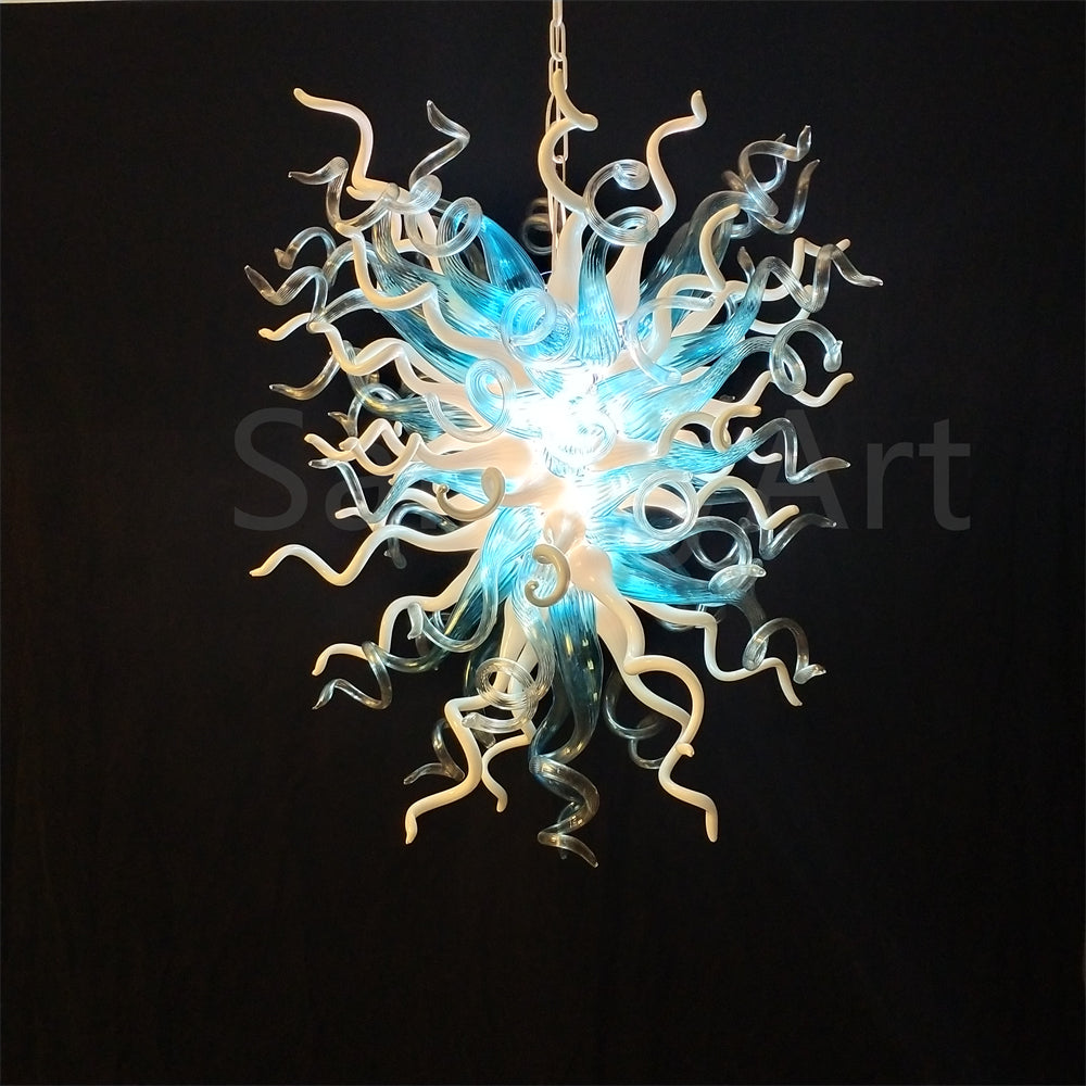 Modern custom design blue and white mouth blown glass chandelier living room decoration