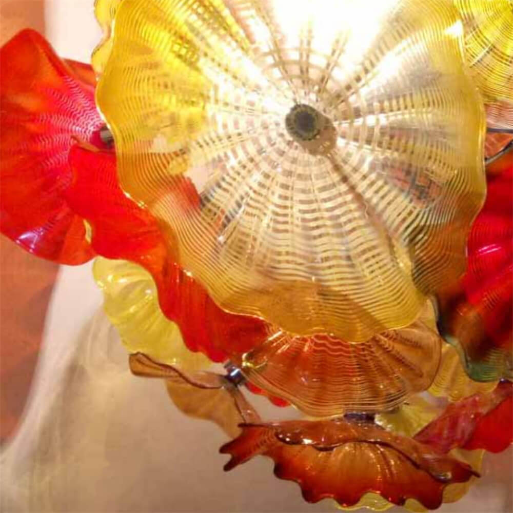 Colorful mouth blown glass lotus leaves chandelier villa decoration