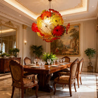 Colorful mouth blown glass lotus leaves chandelier villa decoration