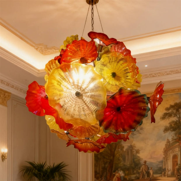 Colorful mouth blown glass lotus leaves chandelier villa decoration