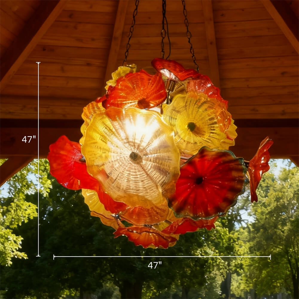 Colorful mouth blown glass lotus leaves chandelier villa decoration