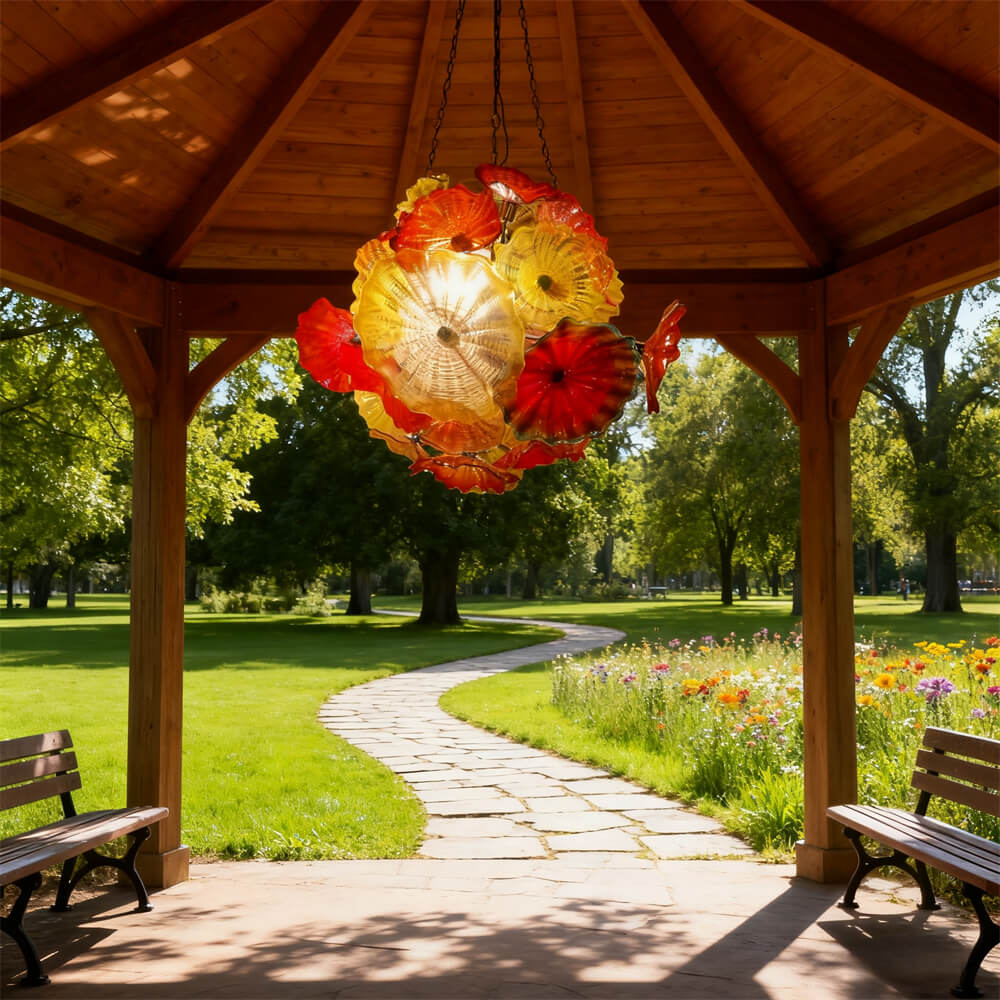 Colorful mouth blown glass lotus leaves chandelier villa decoration