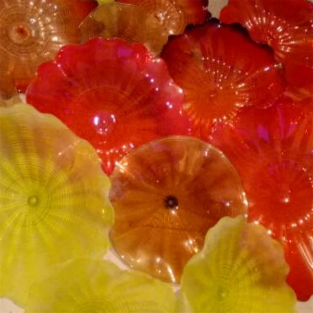 Colorful mouth blown glass lotus leaves chandelier villa decoration