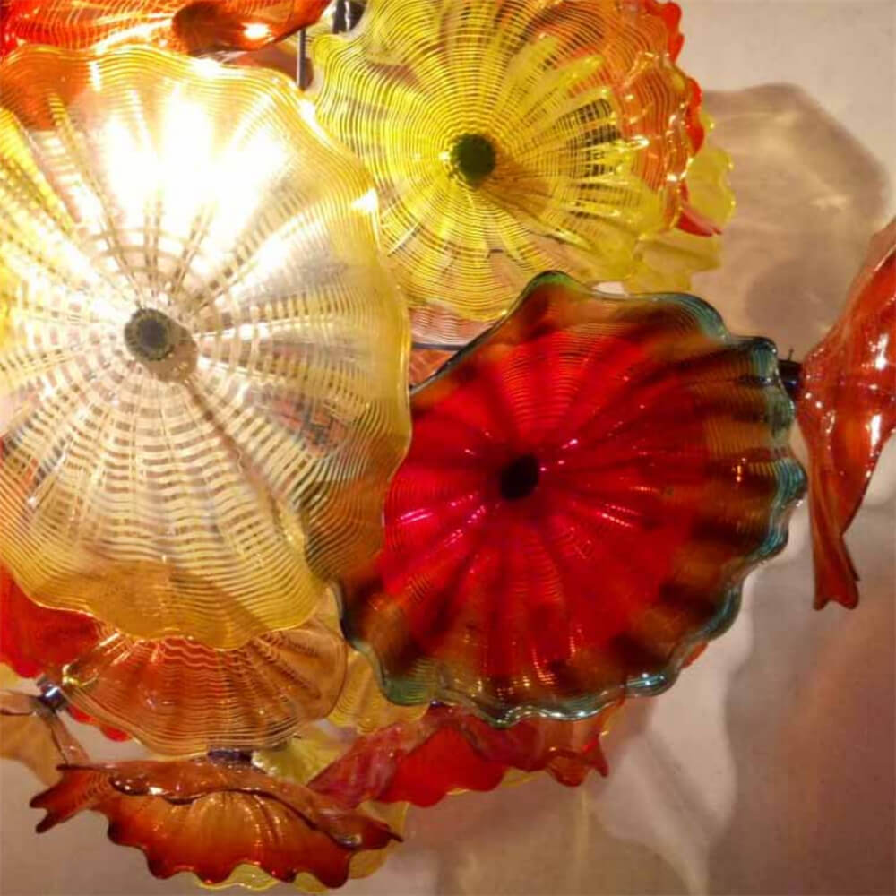 Colorful mouth blown glass lotus leaves chandelier villa decoration